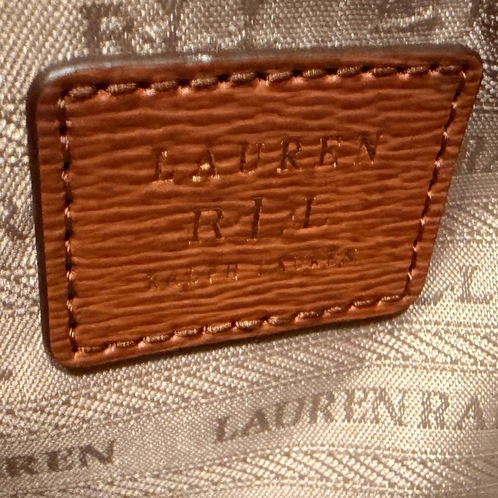 Lauren Ralph Lauren Whitney Pocket‎ Leather Tote Brown Gold Charm - Picture 9 of 11